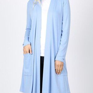 ZENANA Summer Blue Pair with Jeans Small Soft Open Pocket Cardigan